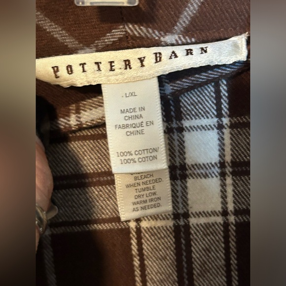 Pottery Barn Plaid Flannel Robe Size Large/XL Cotton Brown Cream Blue Unisex - Picture 6 of 8